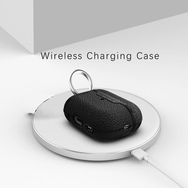 SKALO AirPods Pro 2 Litchi Cover m. Nøglering - Sort
