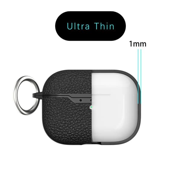 SKALO AirPods Pro 2 Litchi Cover m. Nøglering - Sort