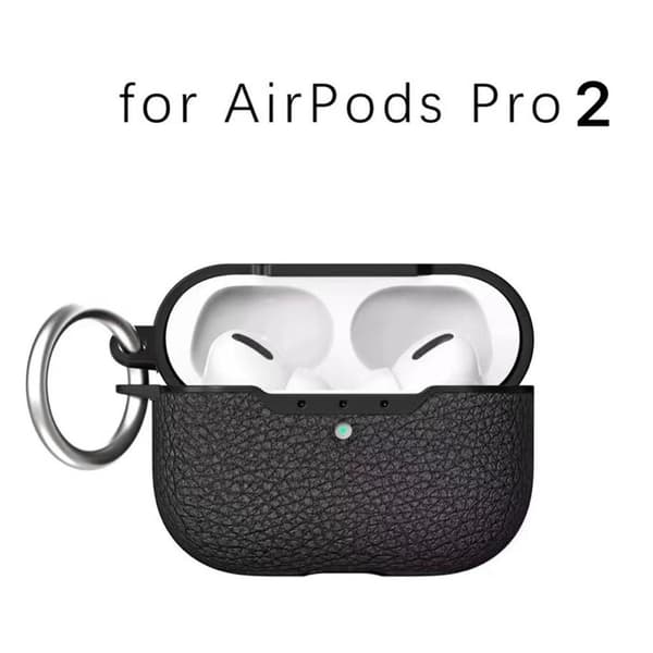 SKALO AirPods Pro 2 Litchi Cover m. Nøglering - Sort