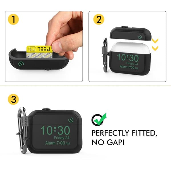 SKALO AirPods Pro 2 Digital Clock Cover m. karabinhage - Sort