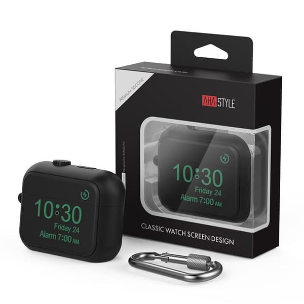 SKALO AirPods Pro 2 Digital Clock Cover m. karabinhage - Sort