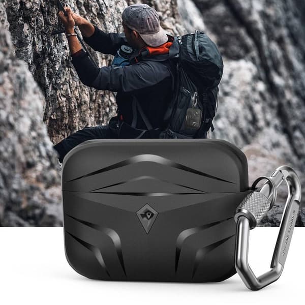 SKALO AirPods Pro 2 Shockproof Armor TPU suojakuori karabiinilla - Musta