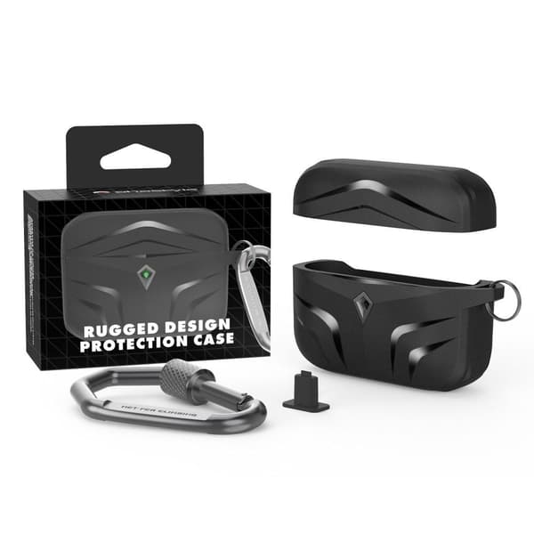 SKALO AirPods Pro 2 Shockproof Armor TPU suojakuori karabiinilla - Musta