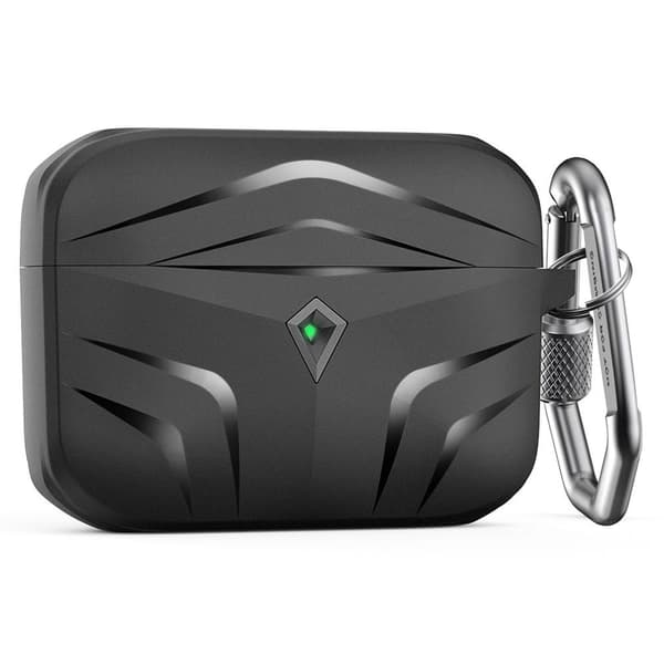 SKALO AirPods Pro 2 Shockproof Armor TPU suojakuori karabiinilla - Musta