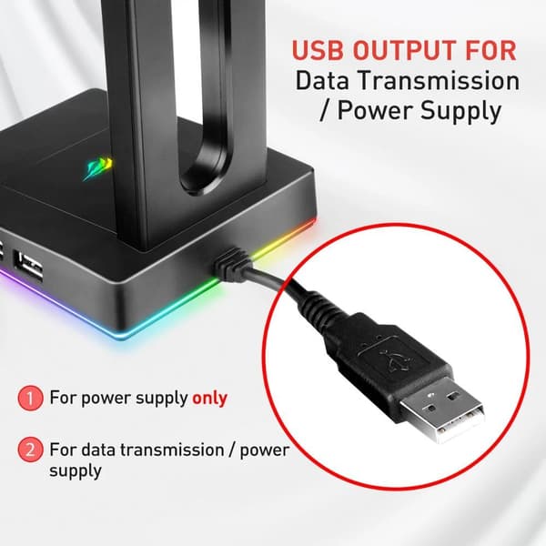 5 justerbara RGB-ljuslägen spelarens hörlursställ med 3,5mm AUX och 2 USB-portar