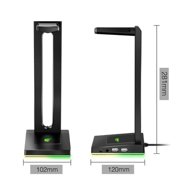 5 justerbara RGB-ljuslägen spelarens hörlursställ med 3,5mm AUX och 2 USB-portar