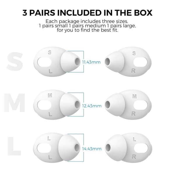 AHASTYLE AirPods 3 Silikoniset korvatyynyt S+M+L - Valkoinen