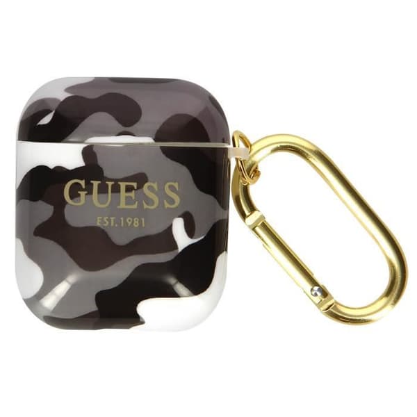 Guess Camouflage Design Halvstyv silikon AirPods-fodral - grå