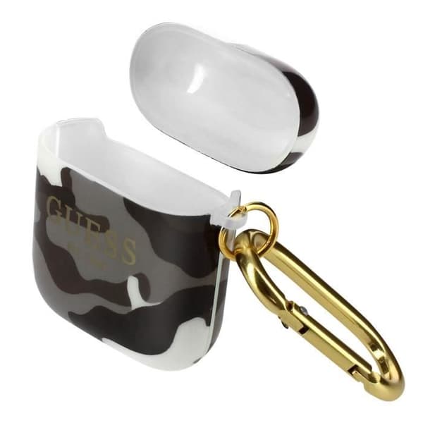 Guess Camouflage Design Halvstyv silikon AirPods-fodral - grå