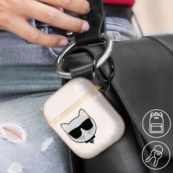Airpods Silikongel glitterfodral Choupette Ikonik Karl Lagerfeld roséguld