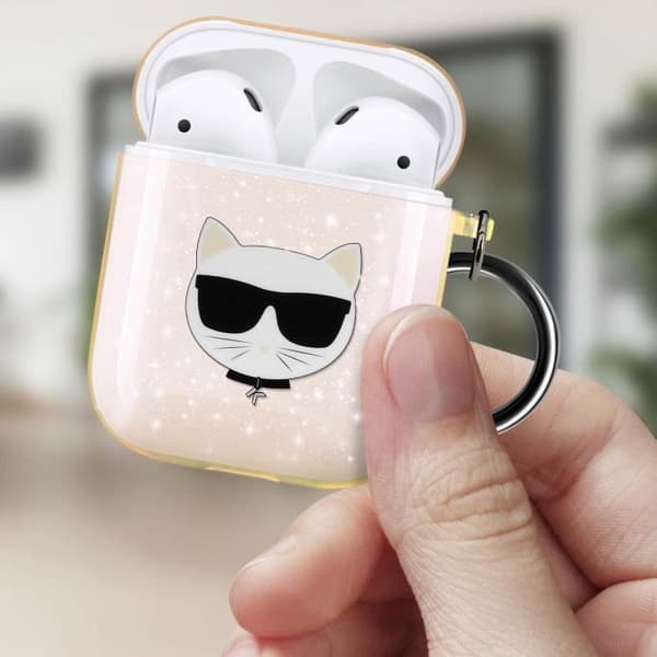 Airpods Silikongel glitterfodral Choupette Ikonik Karl Lagerfeld roséguld