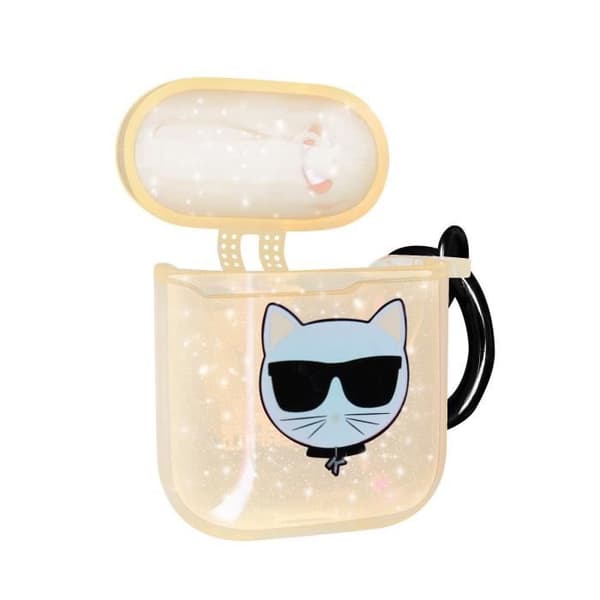 Airpods Silikongel glitterfodral Choupette Ikonik Karl Lagerfeld roséguld