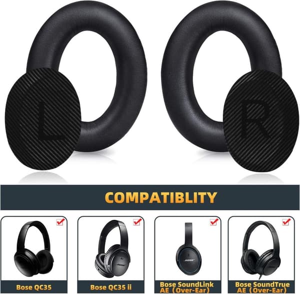Öronkuddar för Bose QC-serien – QC35 I/II, QC25, QC15, QC 2 Svart – Ultimat Komfort & Lydkvalitet