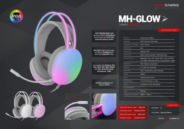 Mars Gaming MH-GLOW RGB Chroma Flow Gaming Headphones 3.5mm / USB