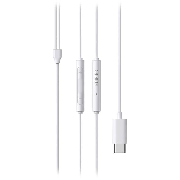 CASTI Edifier, cu fir, intraauriculare - butoni, pt smartphone, microfon pe fir, control-3 butoane, conectare prin USB-C, alb, "P180C-W", (timbru verd