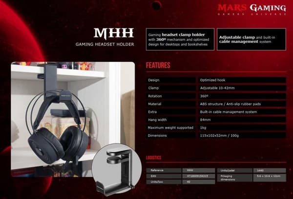 Mars Gaming MHH Desktop holder for gaming headphones
