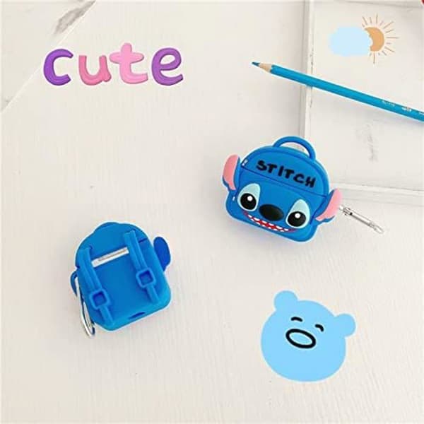 Airpods Cute Funny Silikonskydd kompatibelt för Apple Airpods 1 och 2 [Bag Series] (Stitch), Blue