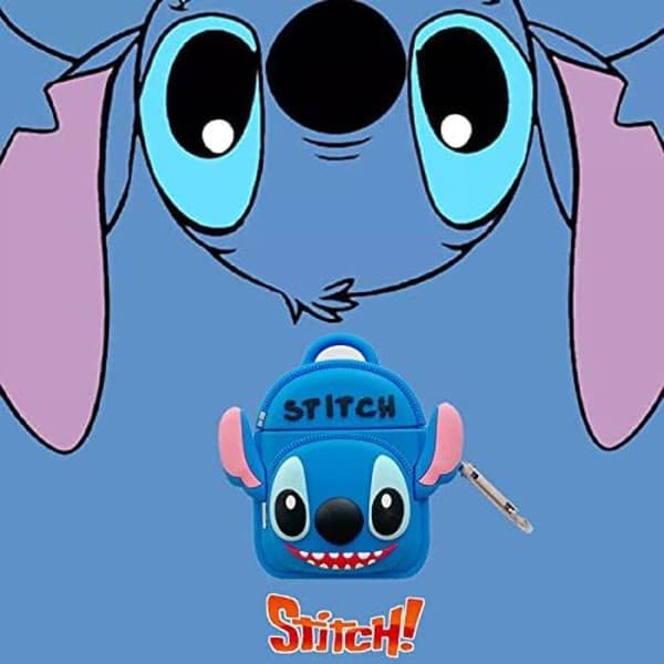 Airpods Cute Funny Silikonskydd kompatibelt för Apple Airpods 1 och 2 [Bag Series] (Stitch), Blue