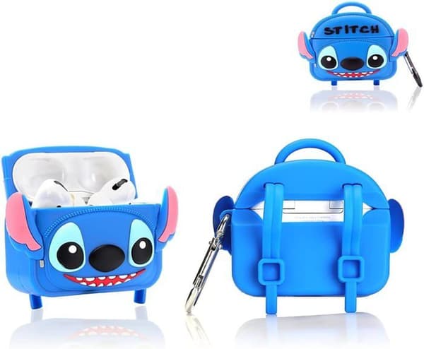 Airpods Cute Funny Silikonskydd kompatibelt för Apple Airpods 1 och 2 [Bag Series] (Stitch), Blue