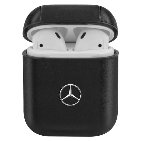 Coque för AirPods 1 och 2 i äkta läder Mercedes svart - Tunn och lätt