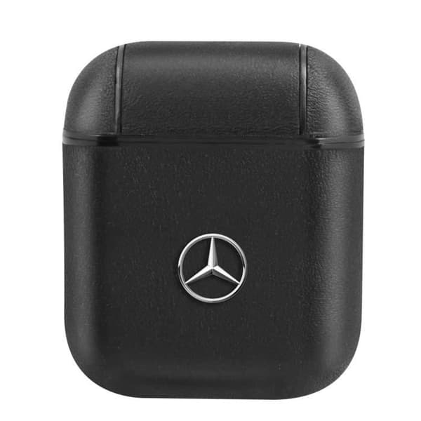 Coque för AirPods 1 och 2 i äkta läder Mercedes svart - Tunn och lätt