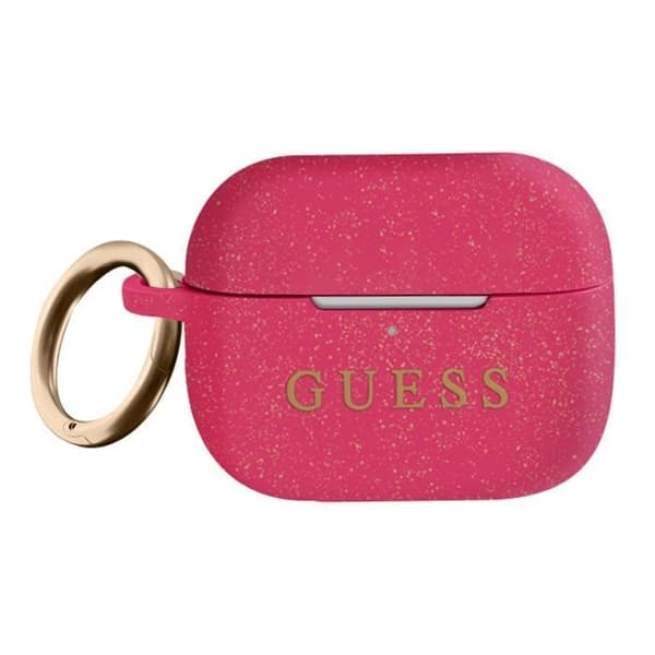 Silikonfodral för AirPods Pro Glitter Look med karbinhake Ring Guess Fuchsia