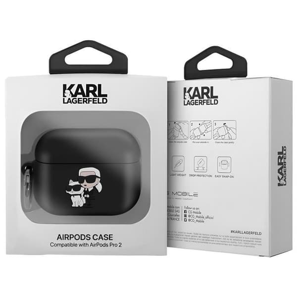 Coque för AirPods Pro 2 - KARL LAGERFELD - Stöttålig Mjuk med Ring - Svart