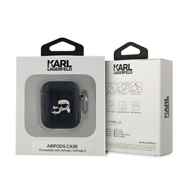 AirPods-fodral - Karl Lagerfeld - Monogram Karl &amp; Choupette - Silikon - Svart - 1/2 generation