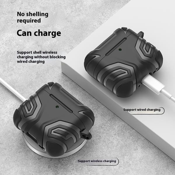 SKALO AirPods 4 Shockproof Armor TPU Fodral med Karbinhake - Svart