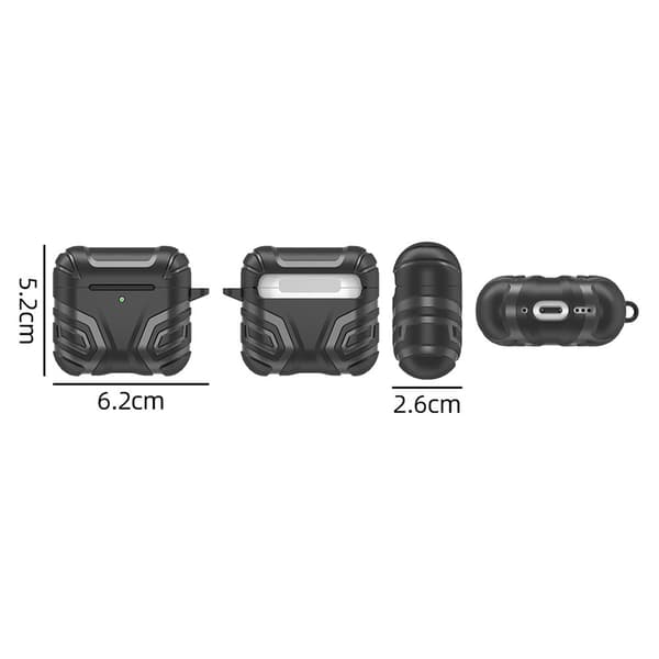 SKALO AirPods 4 Shockproof Armor TPU Fodral med Karbinhake - Svart