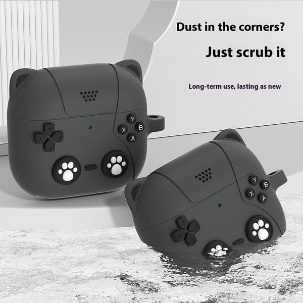 SKALO AirPods 4 Cute Cat Controller Fodral - Svart