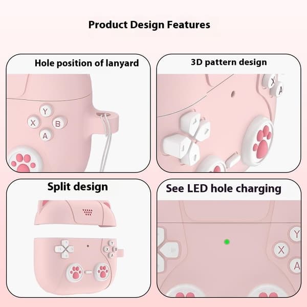 SKALO AirPods 4 Cute Cat Controller Kotelo - Pinkki