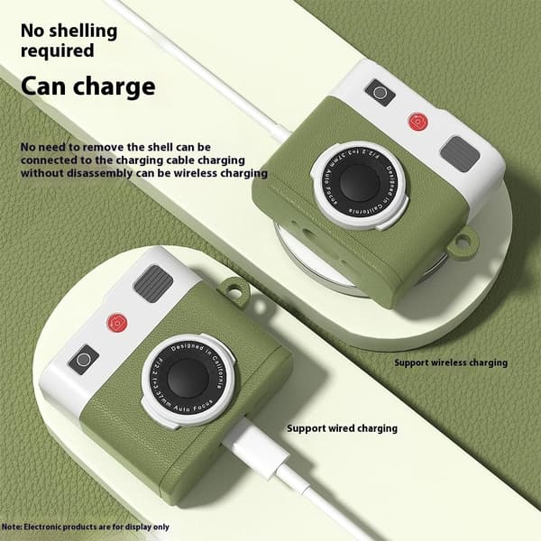 SKALO AirPods 4 Retro Kameradesign Fodral - Brun
