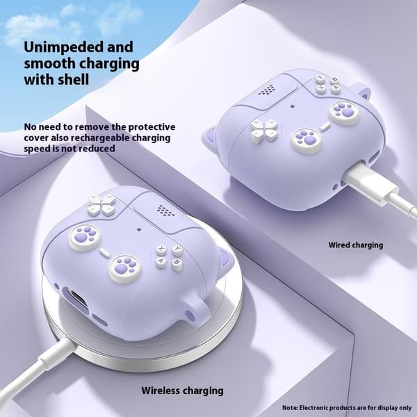 SKALO AirPods 4 Cute Cat Controller Kotelo - Violetti