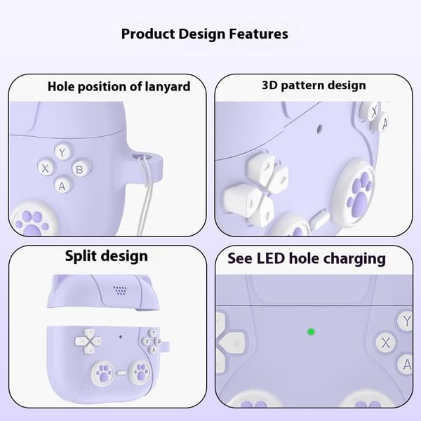 SKALO AirPods 4 Cute Cat Controller Kotelo - Violetti