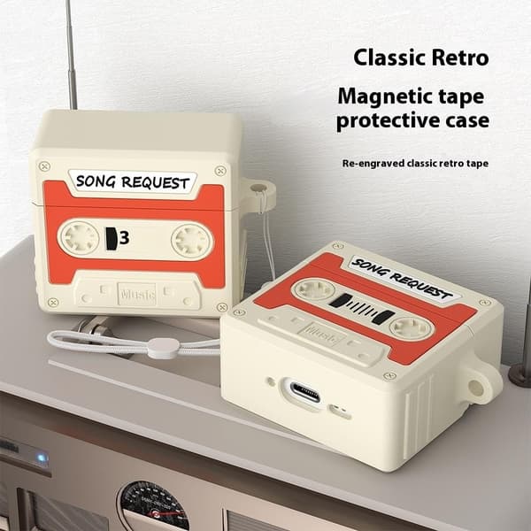 SKALO AirPods 4 Cassette Tape Design Fodral - Orange