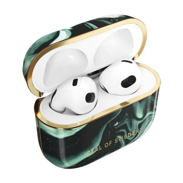 Fodral för AirPods 3 - IDEAL OF SWEDEN - Golden Olive Marble - Premium Protection - Mörkgrön