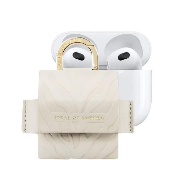 Mini Sac AirPods 3 - IDEAL OF SWEDEN - Modell Flo - Beige Läder - Zebramönster - Karbinhake Inkluderad