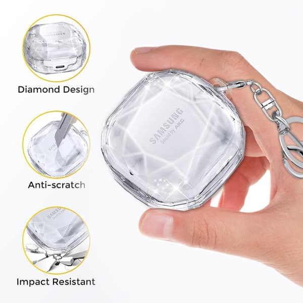 INF Diamond Pattern Protective Case for Galaxy Buds Live/2/Pro/FE Gjennomsiktig