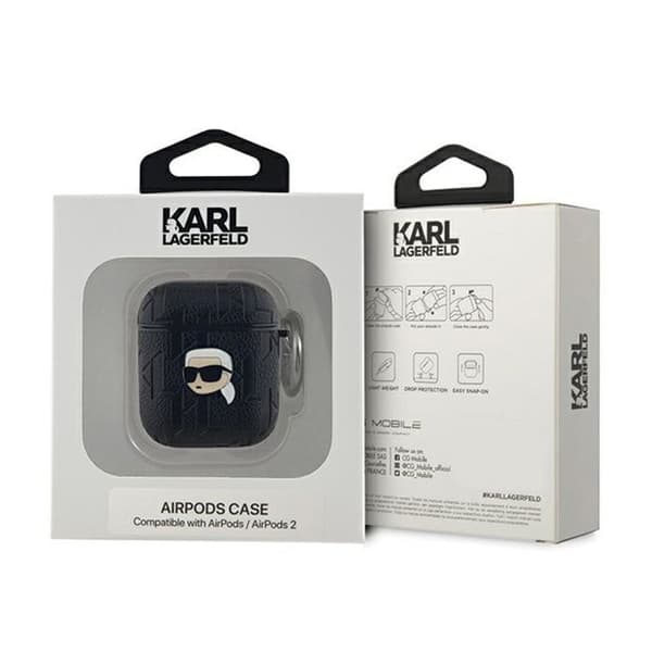 AirPods fodral - Karl Lagerfeld - Monogram Karl Head - Silikon - Svart - 1/2 generation