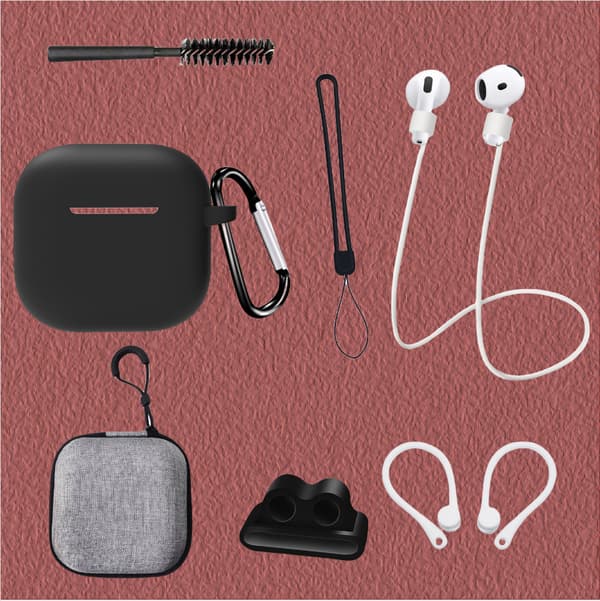 INF AirPods 4. generation ottedelt sæt i sort