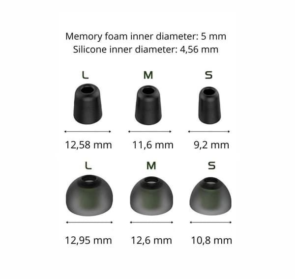 Ørepropper / Tips for Earbuds - Silikon / Memory foam – 6 par