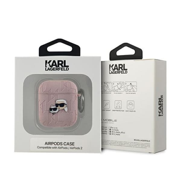 Étui för AirPods - Karl Lagerfeld - Monogram Karl &amp; Choupette - Silikon - Rosa - 1/2 generation