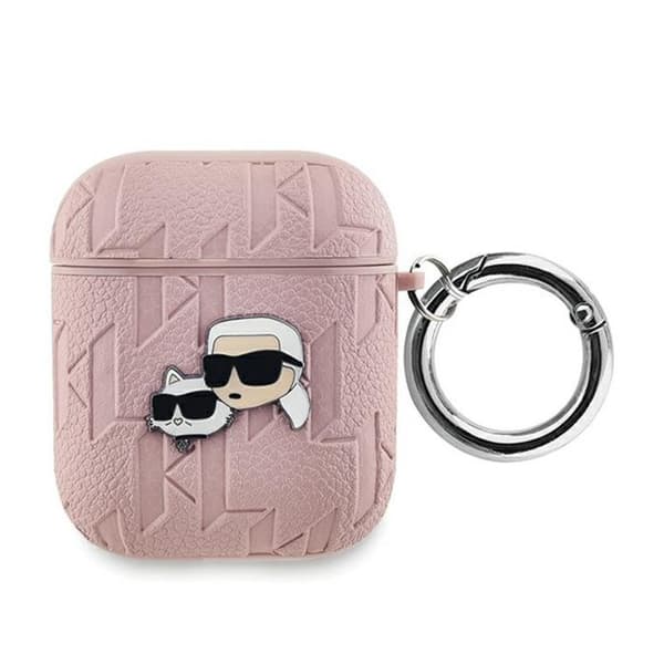 Étui för AirPods - Karl Lagerfeld - Monogram Karl &amp; Choupette - Silikon - Rosa - 1/2 generation