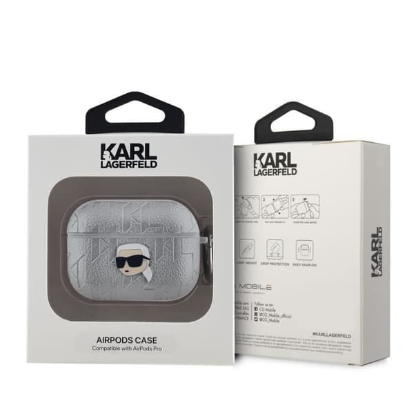 Étui för AirPods Pro Monogram med Karl Head Prägling Karl Lagerfeld Silver