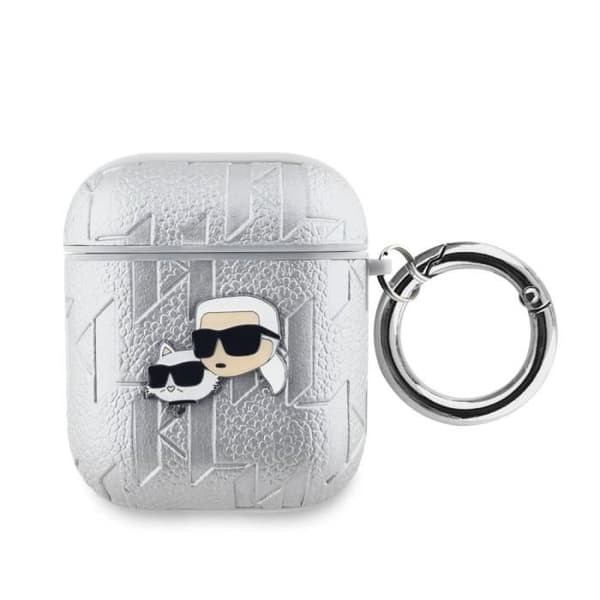 Fodral för AirPods 1/2 med Karl och Choupette Präglad Karl Lagerfeld Silver