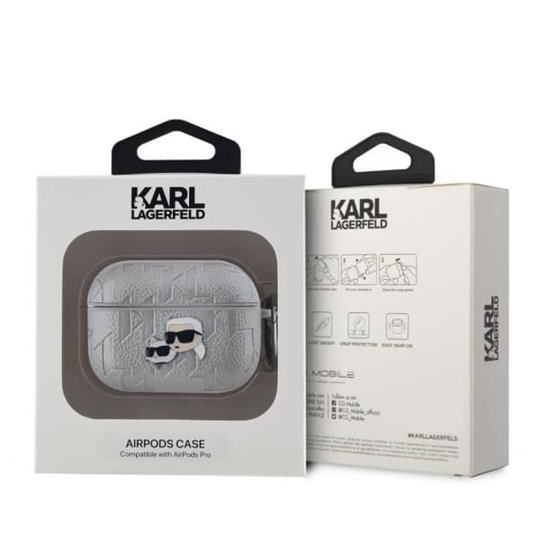 Fodral för AirPods Pro med Karl och Choupette-motiv Prägling Karl Lagerfeld Silver