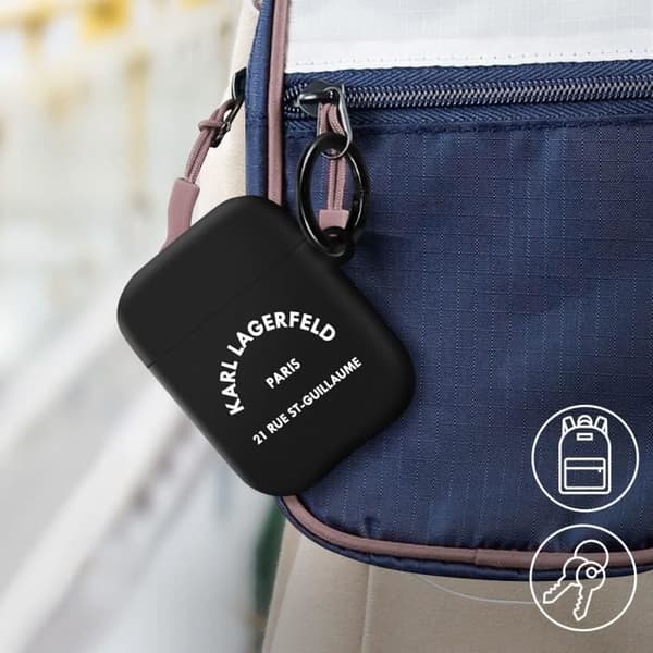 Coque Airpods Silikon Gel Nyckelhållardesign Paris RSG Karl Lagerfeld Svart