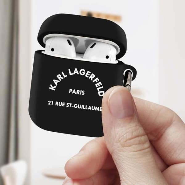 Coque Airpods Silikon Gel Nyckelhållardesign Paris RSG Karl Lagerfeld Svart