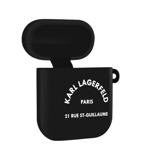 Coque Airpods Silikon Gel Nyckelhållardesign Paris RSG Karl Lagerfeld Svart